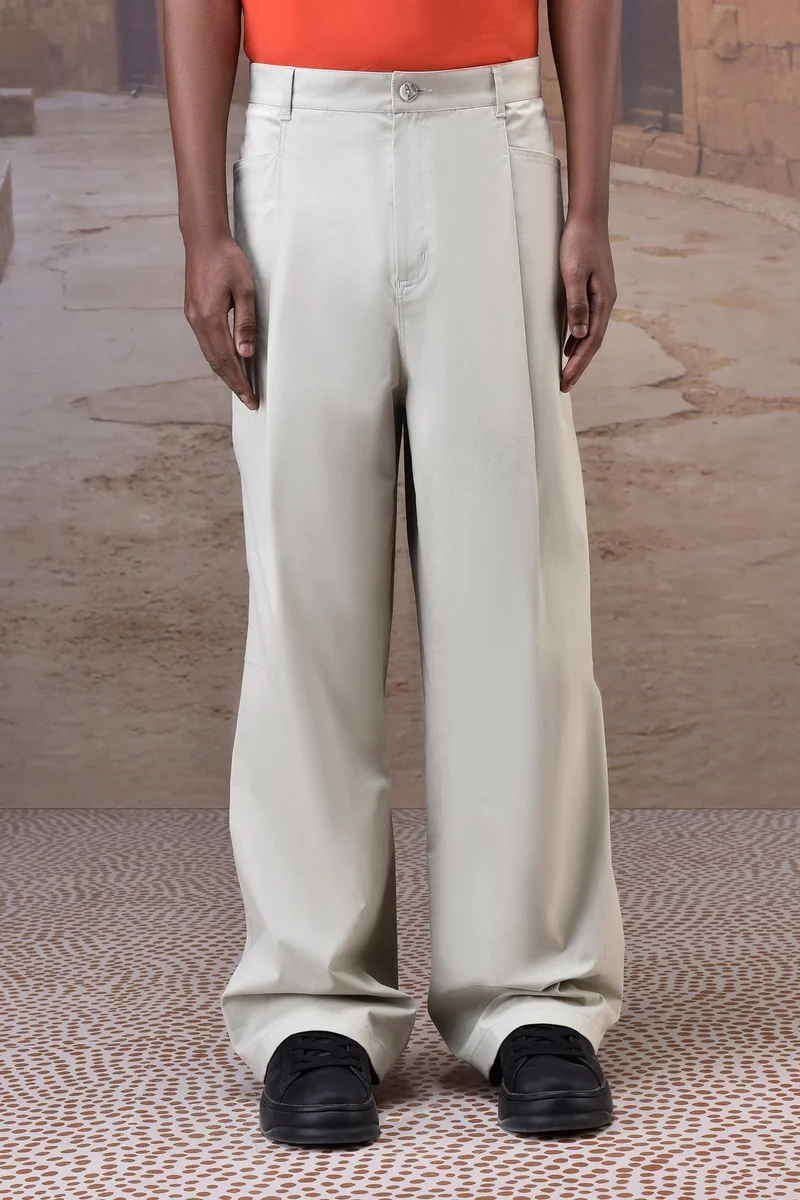 جينات ليكوانت هيمانت بنطلون واسع الساق من القطن تويل بلون أخضر السرخس الناعم